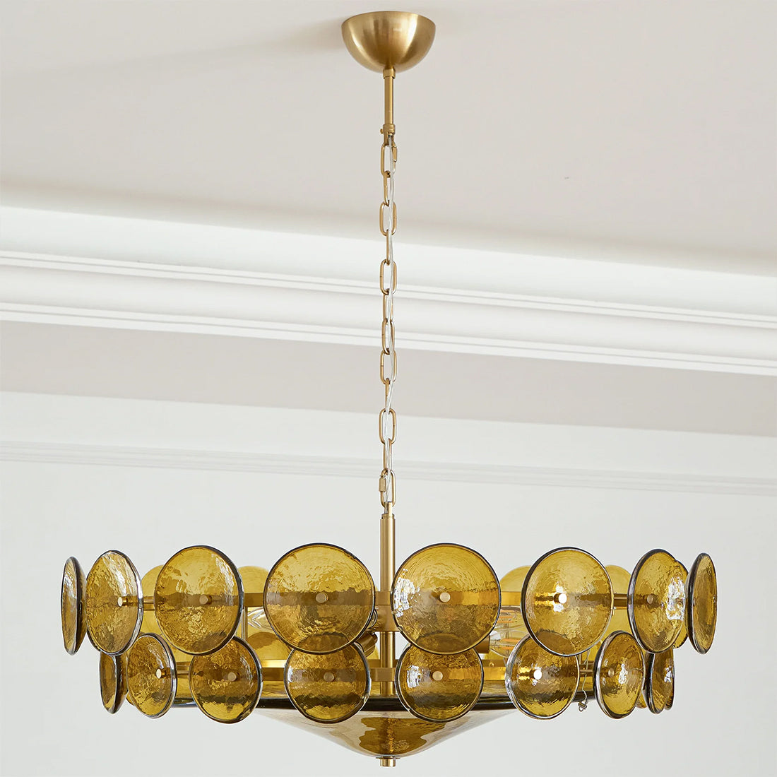 Italian Murano Style Glass Disc Chandelier - White Ceiling Crown Molding Olive Green | HoaiLamp