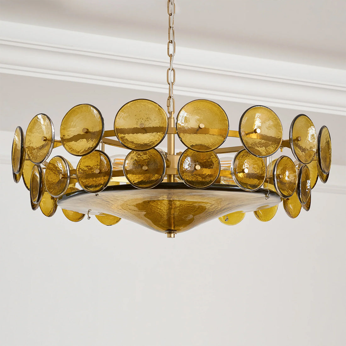 Italian Murano Style Glass Disc Chandelier - Green Ceiling Mount Installation Amber | HoaiLamp