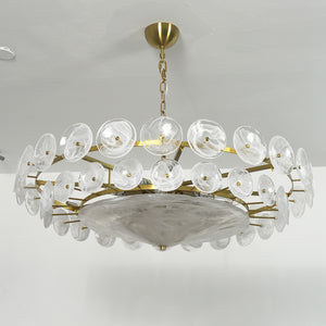 Italian Murano Style Glass Disc Chandelier - Wide View White Studio Frosted White | HoaiLamp