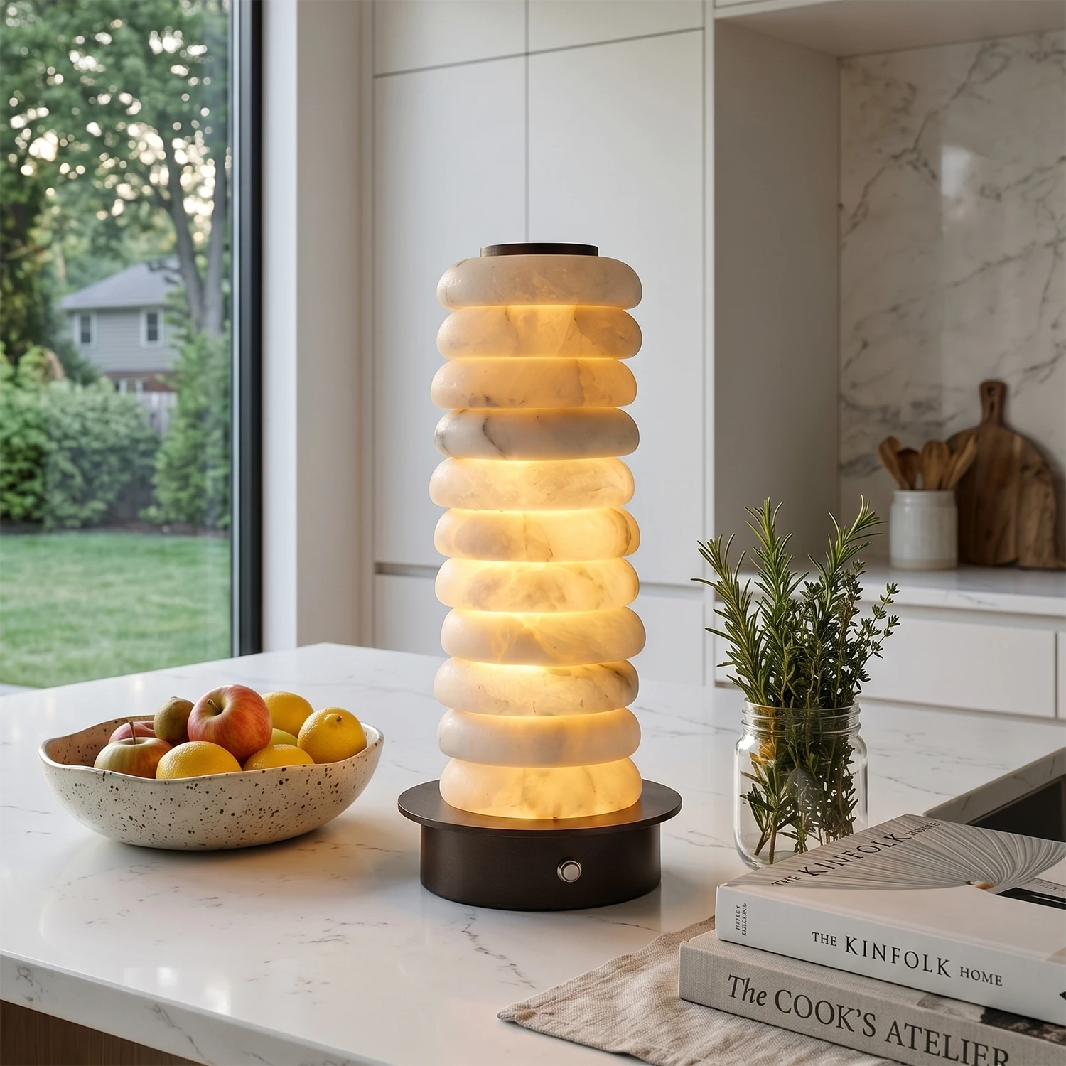 Multi-Tiered Alabaster Table Lamp - Bright Modern Kitchen Island Counter Fruit Bowl Garden View | HoaiLamp