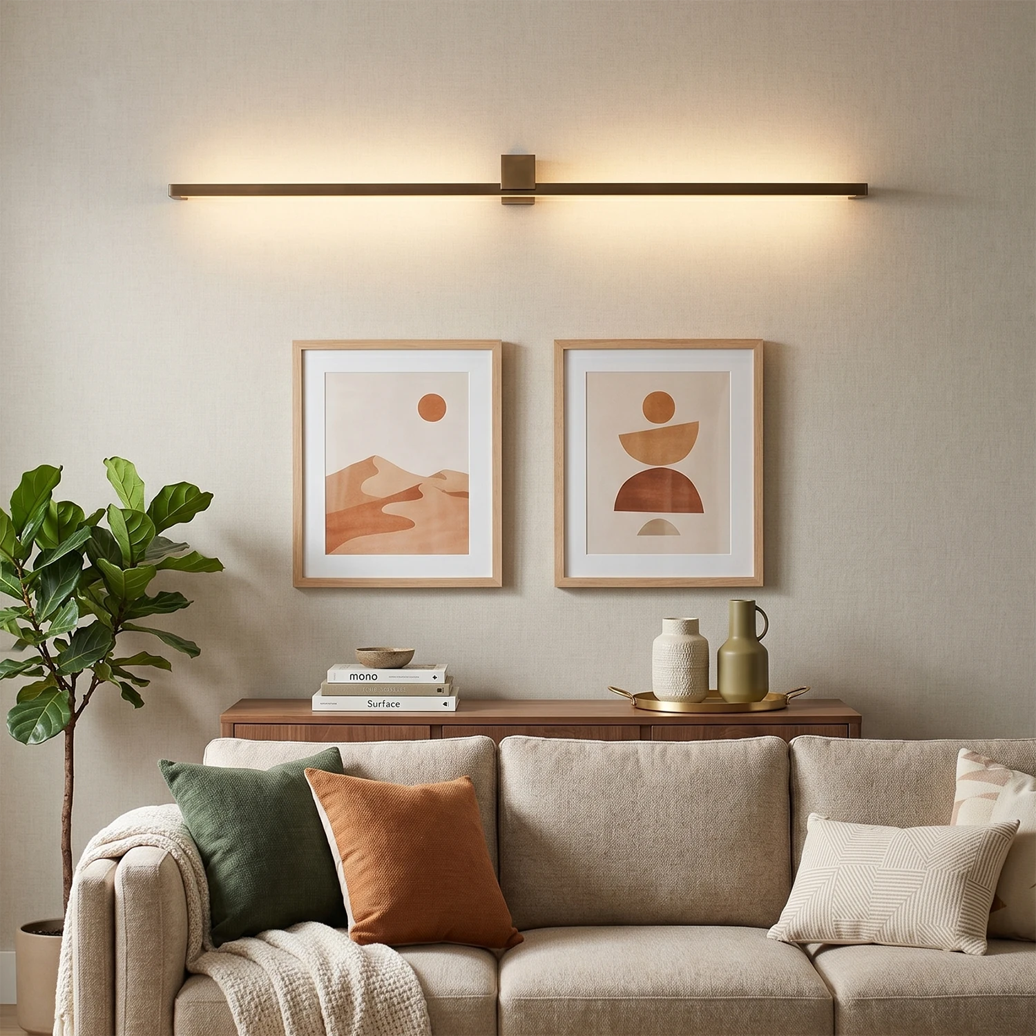 Kivana Brass Linear LED Wall Sconce-Minimalist Living Room Accent Light | HoaiLamp