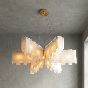 Cascade Alabaster Tiered Brass Chandelier-Radial Alabaster Petal Design - Dynamic Light & Shadow Sculpture | HoaiLamp