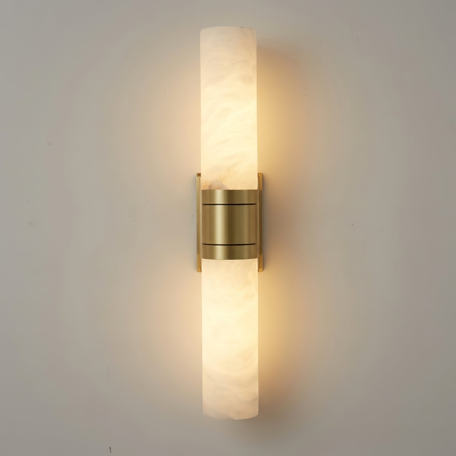 Linear Alabaster Dual Cylinder Light - Premium Brushed Gold Brass Luxury Finish | HoaiLamp