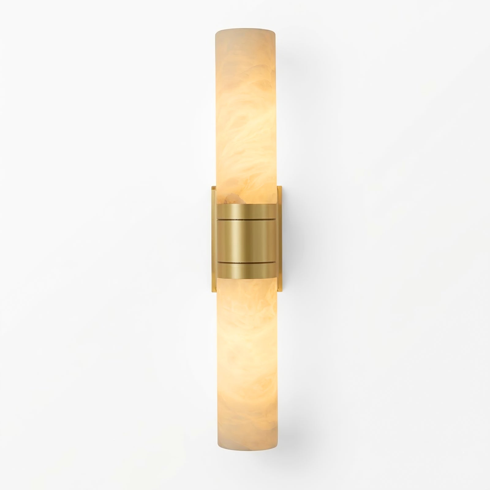 Linear Alabaster Dual Cylinder Light - Brushed Gold Brass Center Band Profile | HoaiLamp