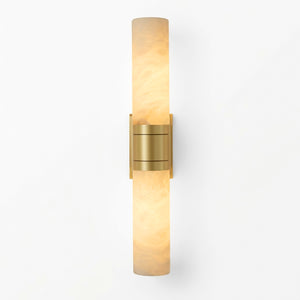 Linear Alabaster Dual Cylinder Light - Brushed Gold Brass Center Band Profile | HoaiLamp