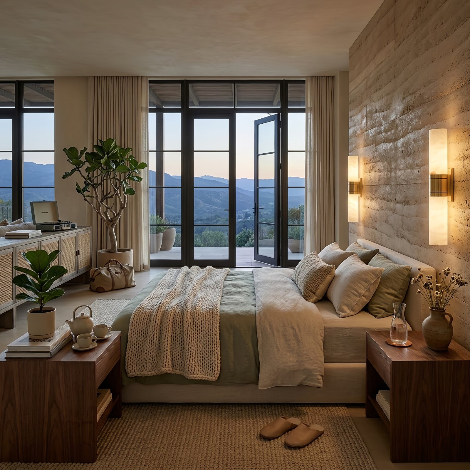 Linear Alabaster Dual Cylinder Light - Luxury Mountain View Villa Bedside Nightlight | HoaiLamp
