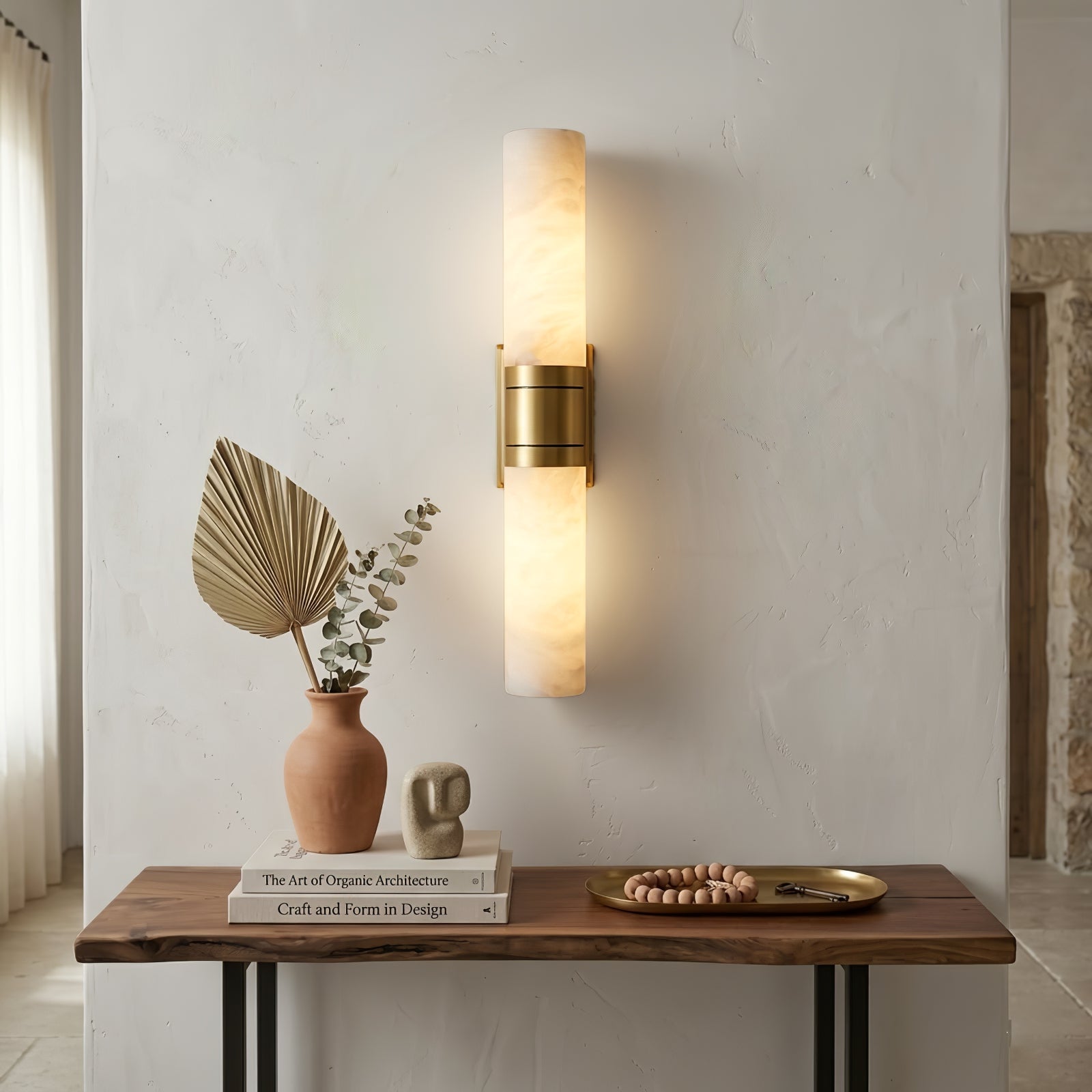 Linear Alabaster Dual Cylinder Light - Elegant Entryway Console Table Decorative Sconce | HoaiLamp