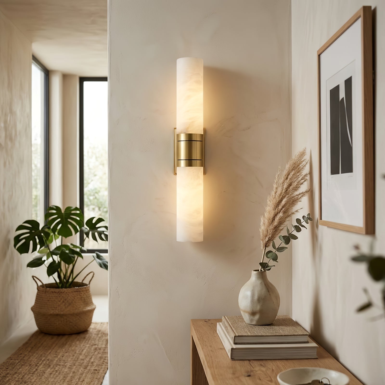 Linear Alabaster Dual Cylinder Light - Gallery Wall Hallway Corridor Accent Glow | HoaiLamp