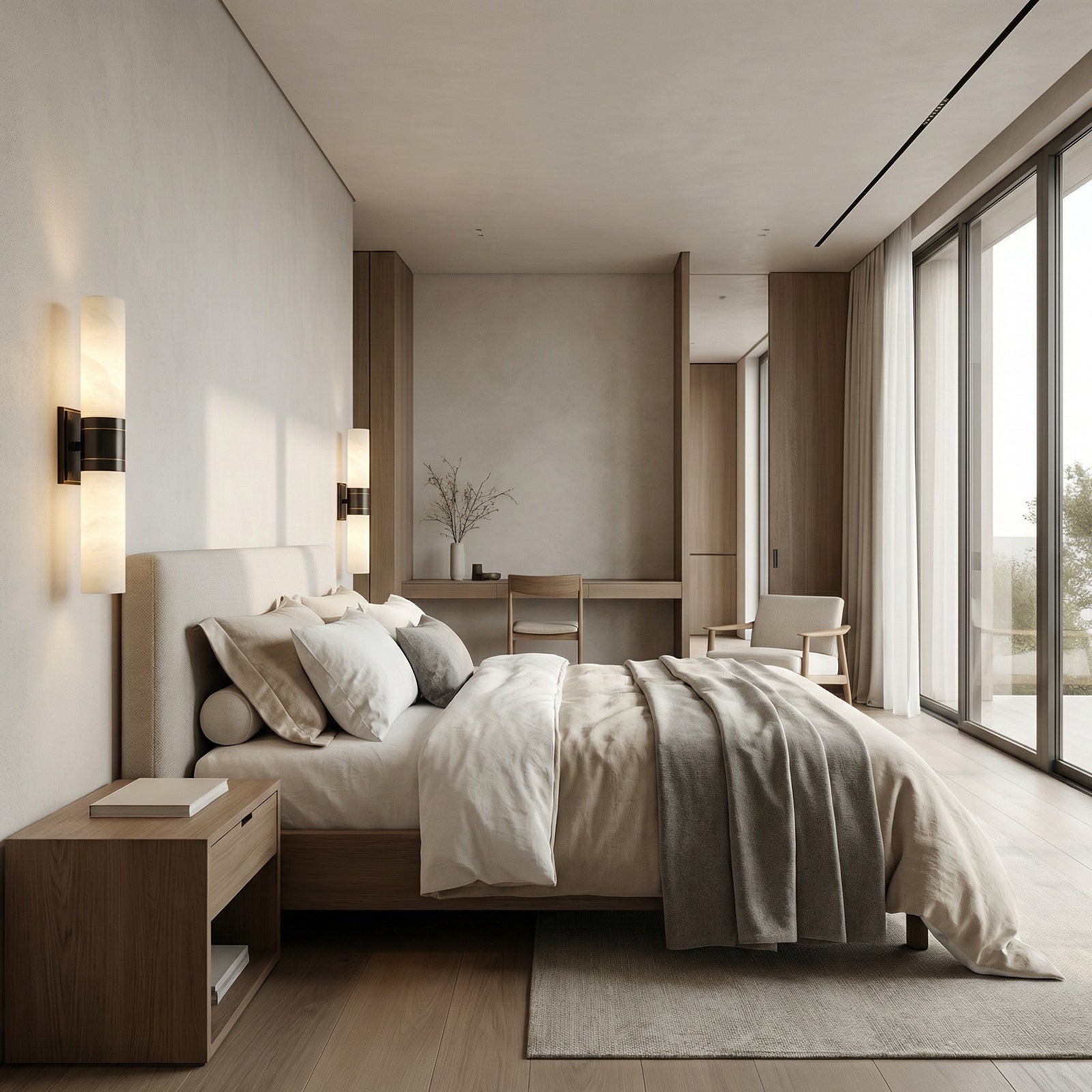 Linear Alabaster Dual Cylinder Light - Luxury Symmetrical Headboard Background Sconce | HoaiLamp