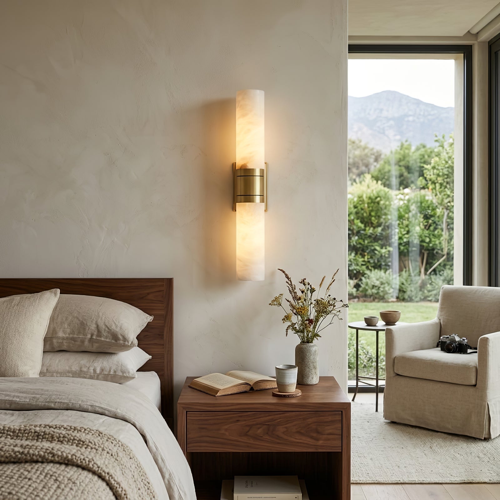 Linear Alabaster Dual Cylinder Light - Organic Modern Bedroom Aesthetic Glow | HoaiLamp