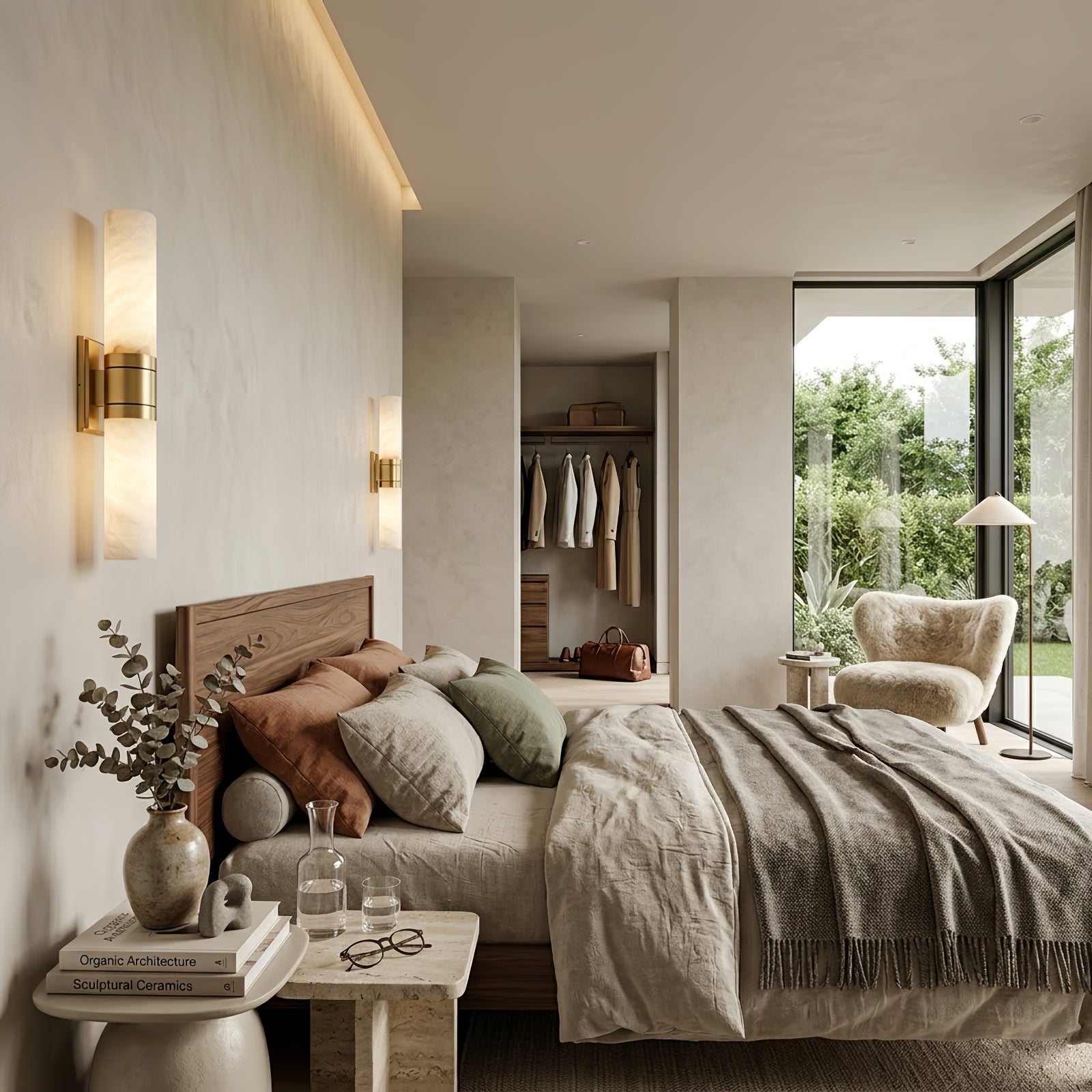 Linear Alabaster Dual Cylinder Light - Wabi-Sabi Cream Style Bedroom Aesthetic Light | HoaiLamp