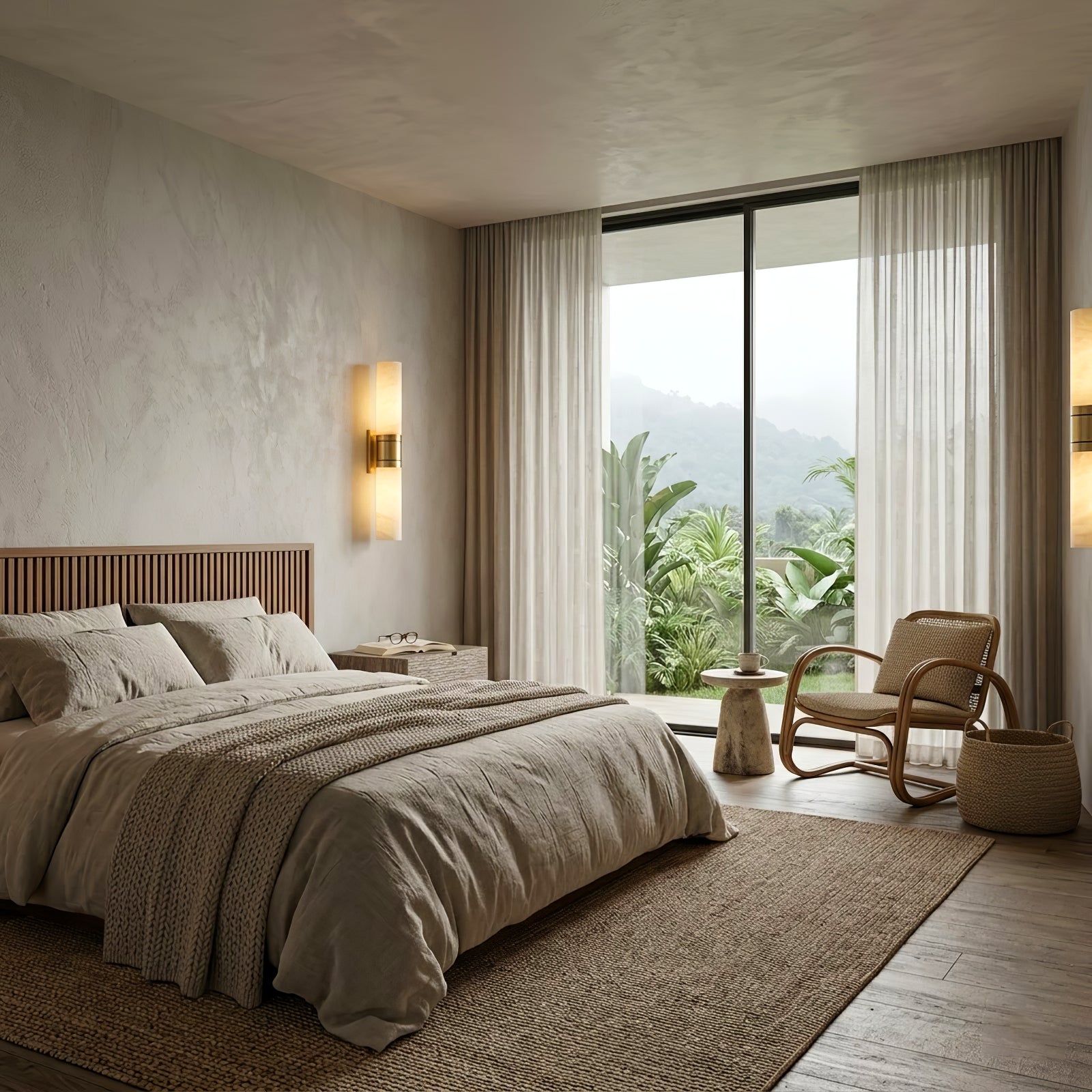 Linear Alabaster Dual Cylinder Light - Contemporary Resort Bedroom Ambient Lighting | HoaiLamp