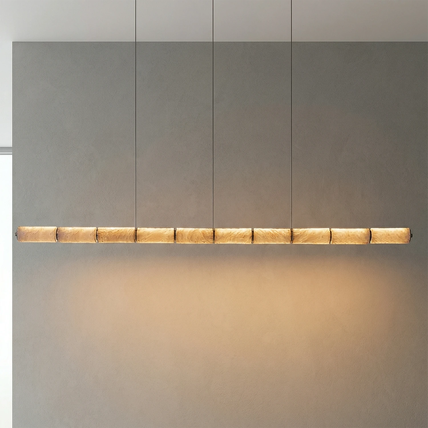 Linear Alabaster LED Chandelier - Plaster Textured Wall Minimalist Ambient Light | HoaiLamp