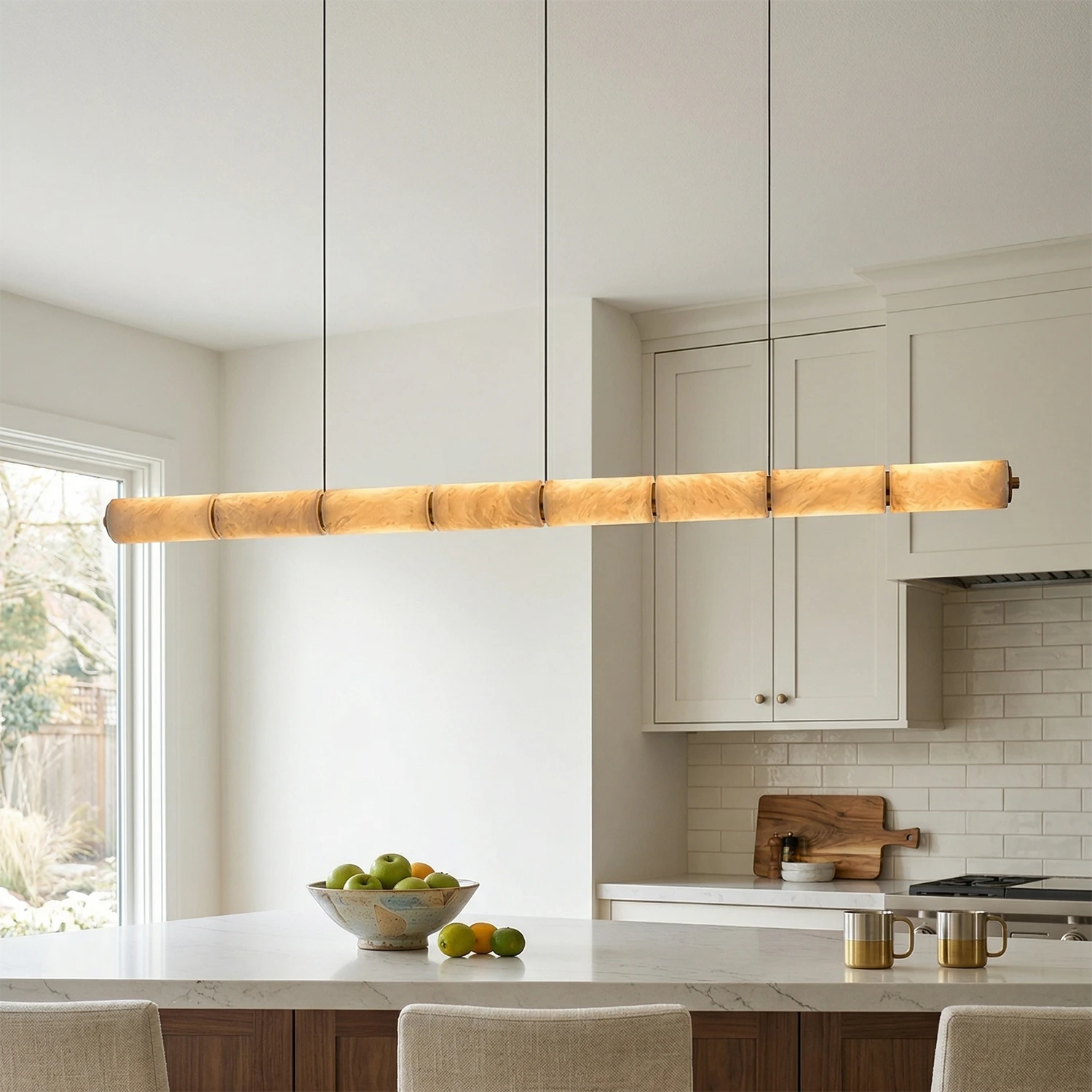 Linear Alabaster LED Chandelier - Sleek Minimalist White Kitchen Island | HoaiLamp