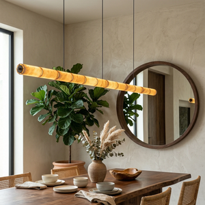 Linear Alabaster LED Chandelier - Cozy Bistro Style Dining Warm Vibe | HoaiLamp