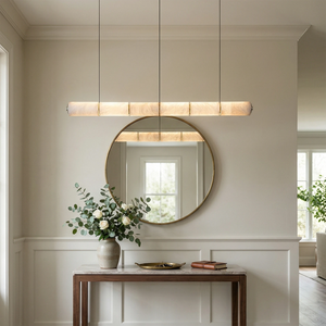 Linear Alabaster LED Chandelier - Elegant Foyer Console & Mirror Accent | HoaiLamp