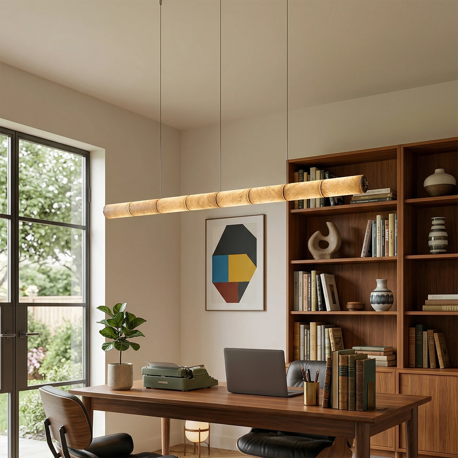 Linear Alabaster LED Chandelier - Modern Home Office Workspace Lighting | HoaiLamp
