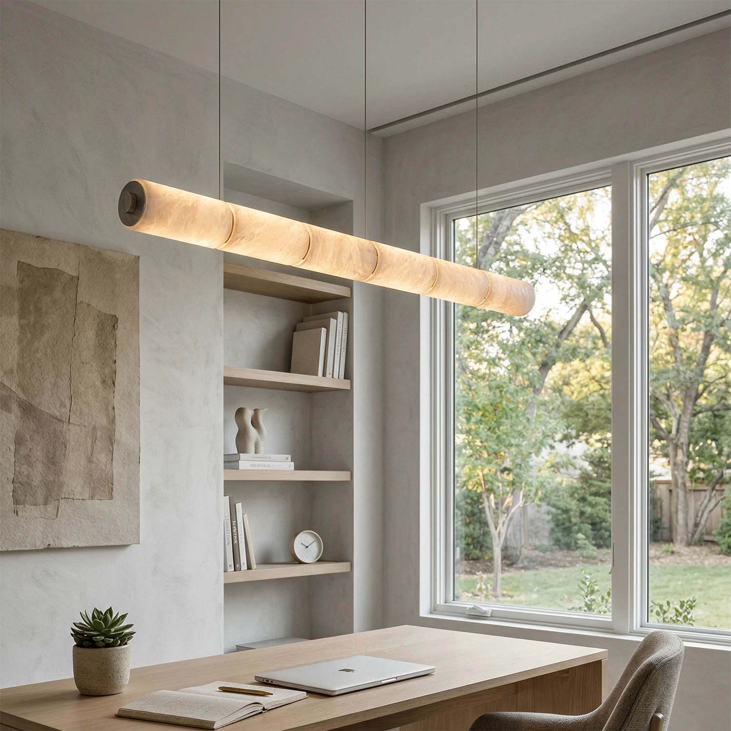 Linear Alabaster LED Chandelier - Sunlit Dining Room Cozy Statement | HoaiLamp