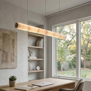 Linear Alabaster LED Chandelier - Sunlit Dining Room Cozy Statement | HoaiLamp