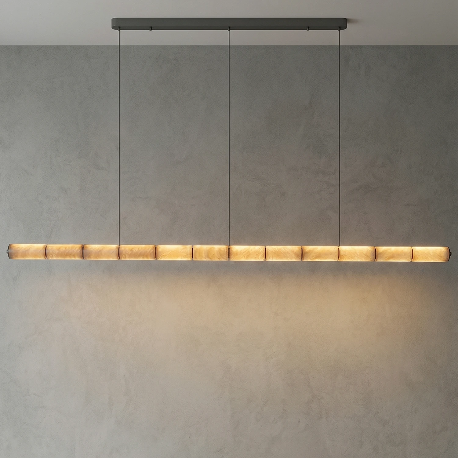 Linear Alabaster LED Chandelier - Modern Black Canopy Elegant Floating Beam | HoaiLamp