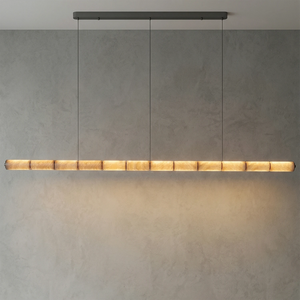 Linear Alabaster LED Chandelier - Modern Black Canopy Elegant Floating Beam | HoaiLamp
