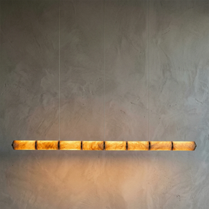 Linear Alabaster LED Chandelier - Industrial Cement Wall Warm Accent Glow | HoaiLamp