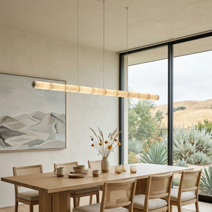 Linear Alabaster LED Chandelier - Panoramic Window Dining Room Centerpiece | HoaiLamp