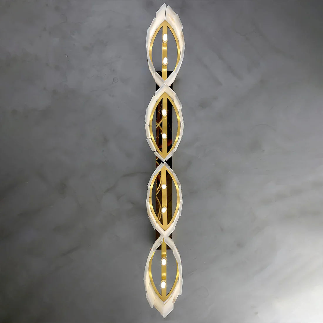 Linear Alabaster Panel Pendant Lamp-Bar Linear Chandelier - Symmetrical Vertical Alignment Multi Oval Frame Bottom View | HoaiLamp