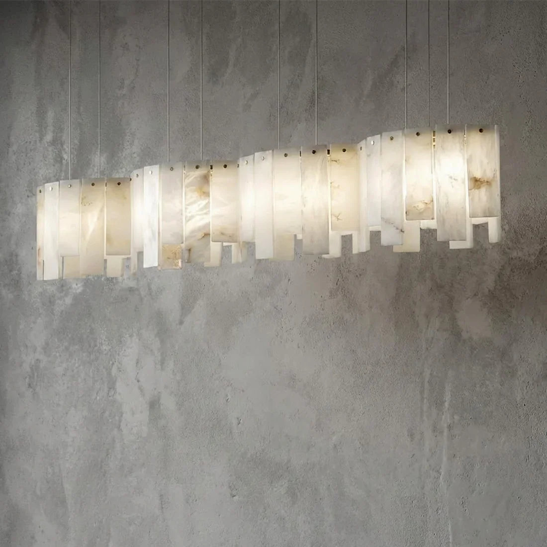 Linear Alabaster Panel Pendant Lamp-Bar Linear Chandelier - Studio Grey Concrete Wall Straight Horizontal Glow | HoaiLamp