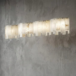 Linear Alabaster Panel Pendant Lamp-Bar Linear Chandelier - Studio Grey Concrete Wall Straight Horizontal Glow | HoaiLamp