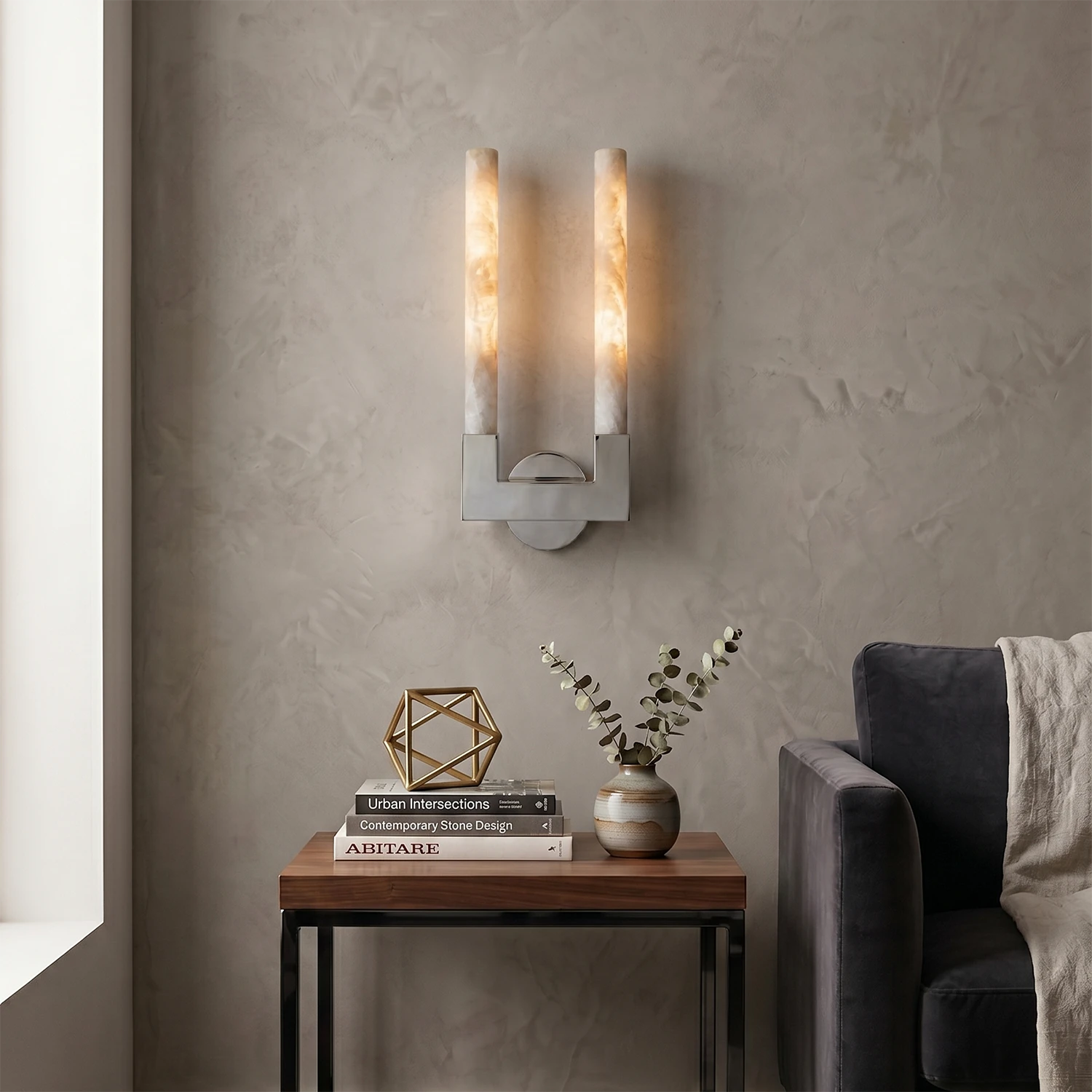 Linear Cylindrical Alabaster Wall Sconce