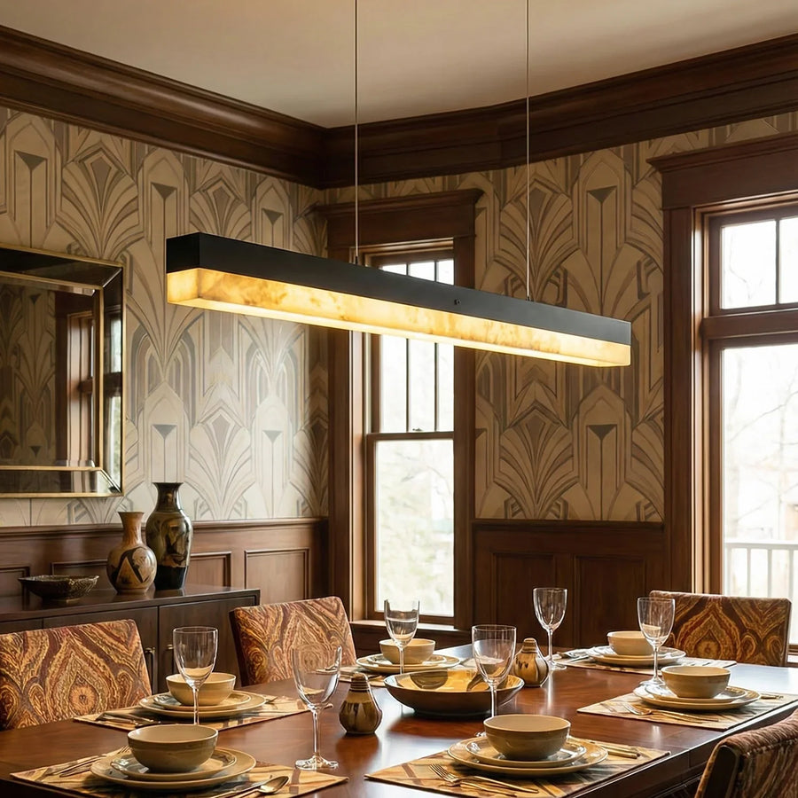Linear Rectangular Alabaster Pendant Light | Hoailamp