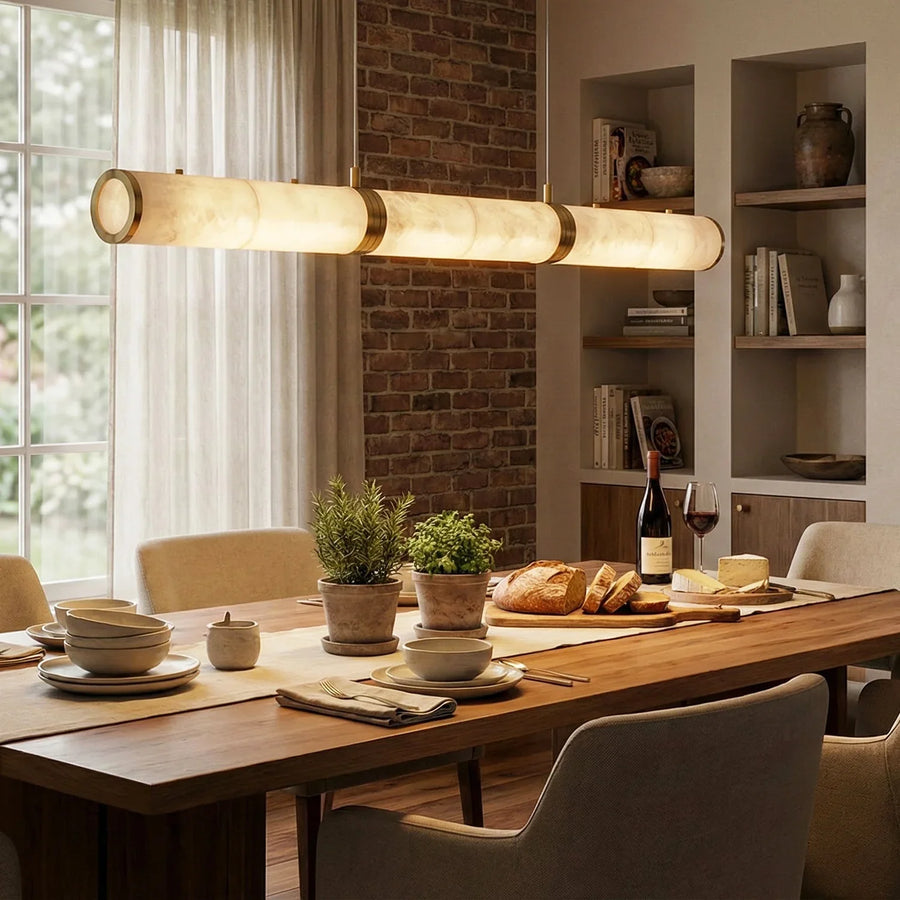 Linear Tubular Alabaster Pendant Light | Hoailamp