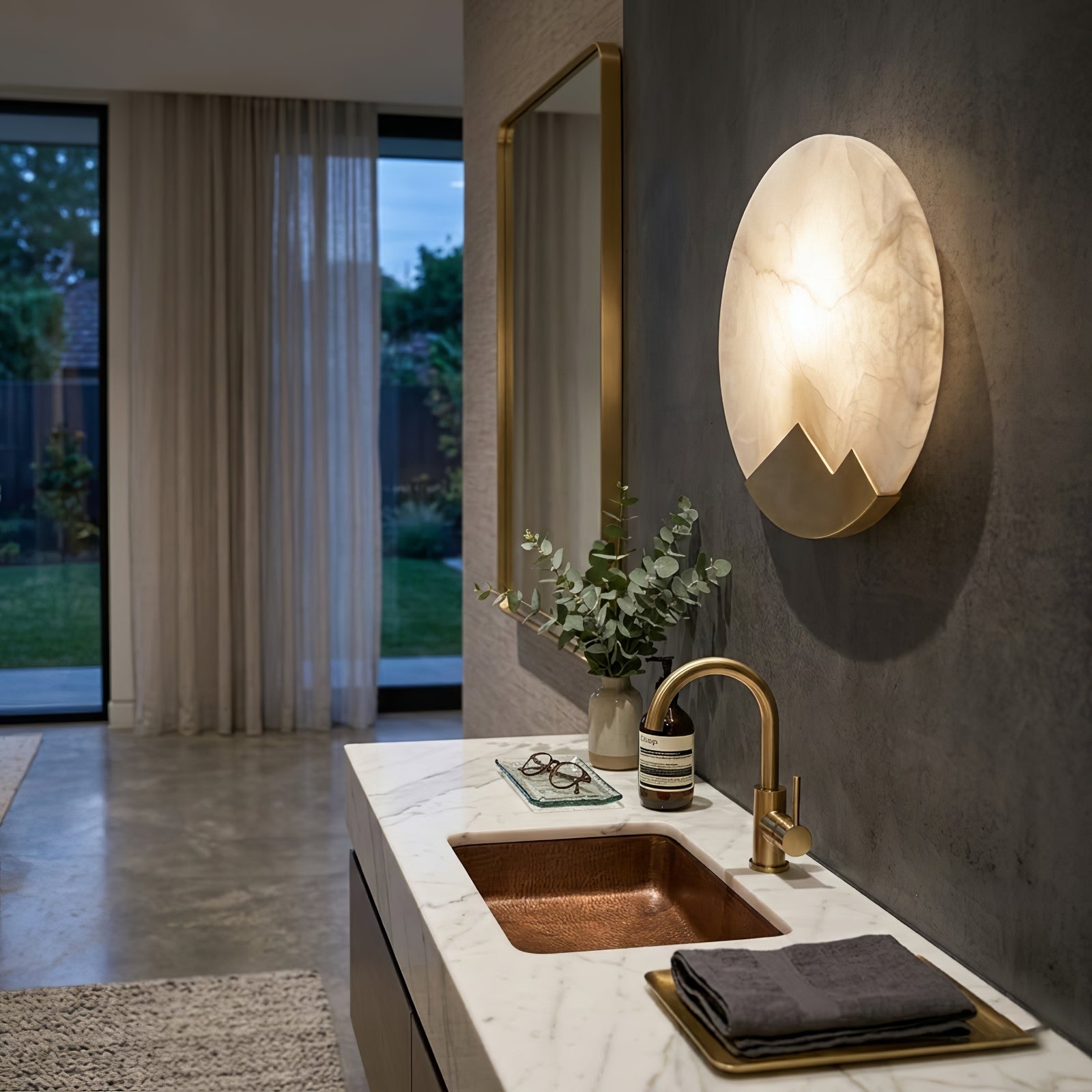 Luxury Copper Moon Alabaster Sconce - High-End Marble Bathroom Vanity | HoaiLamp