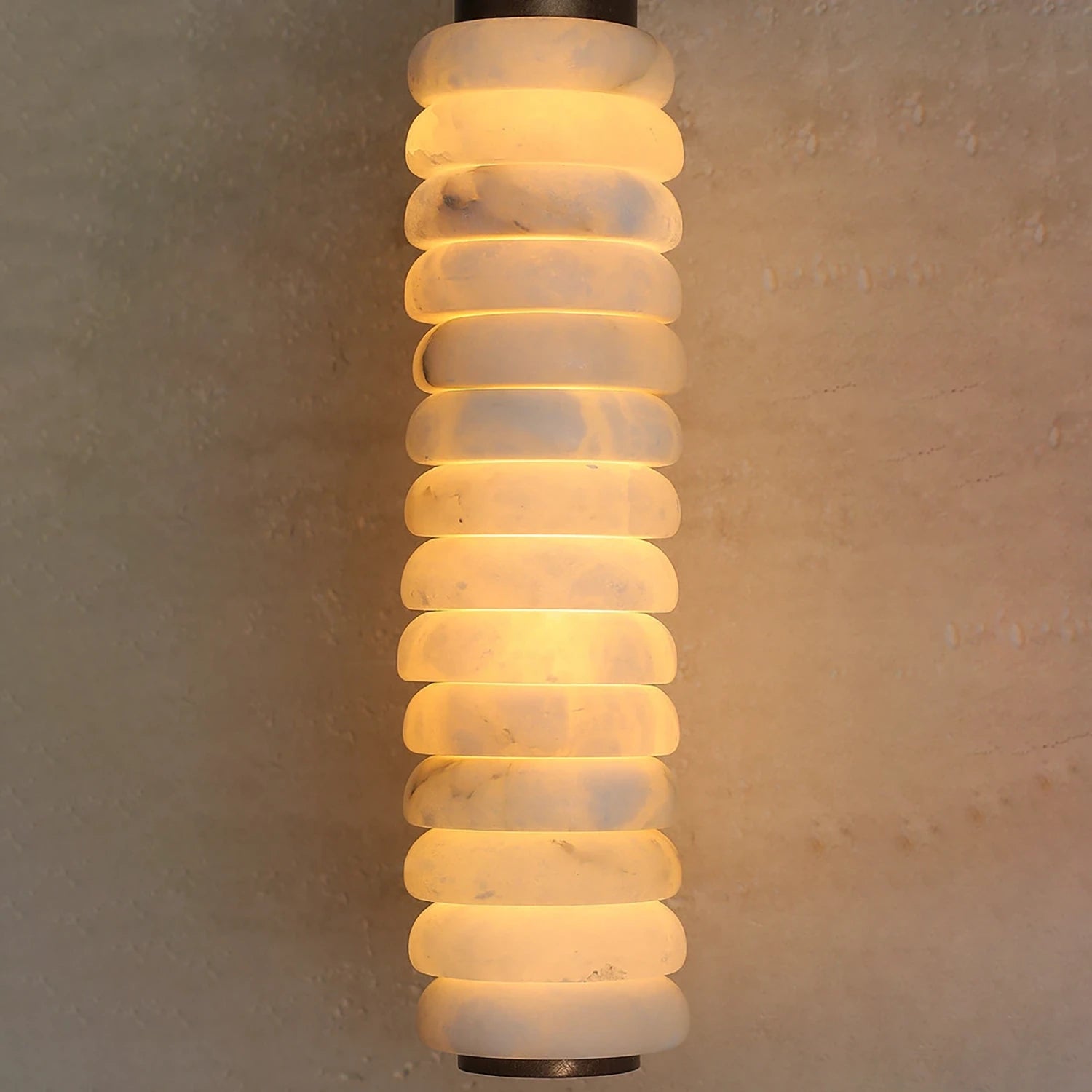Spiral Alabaster Wall Lamp - Art Deco Brass Profile | HoaiLamp Warm Translucent Alabaster Glow Detail
