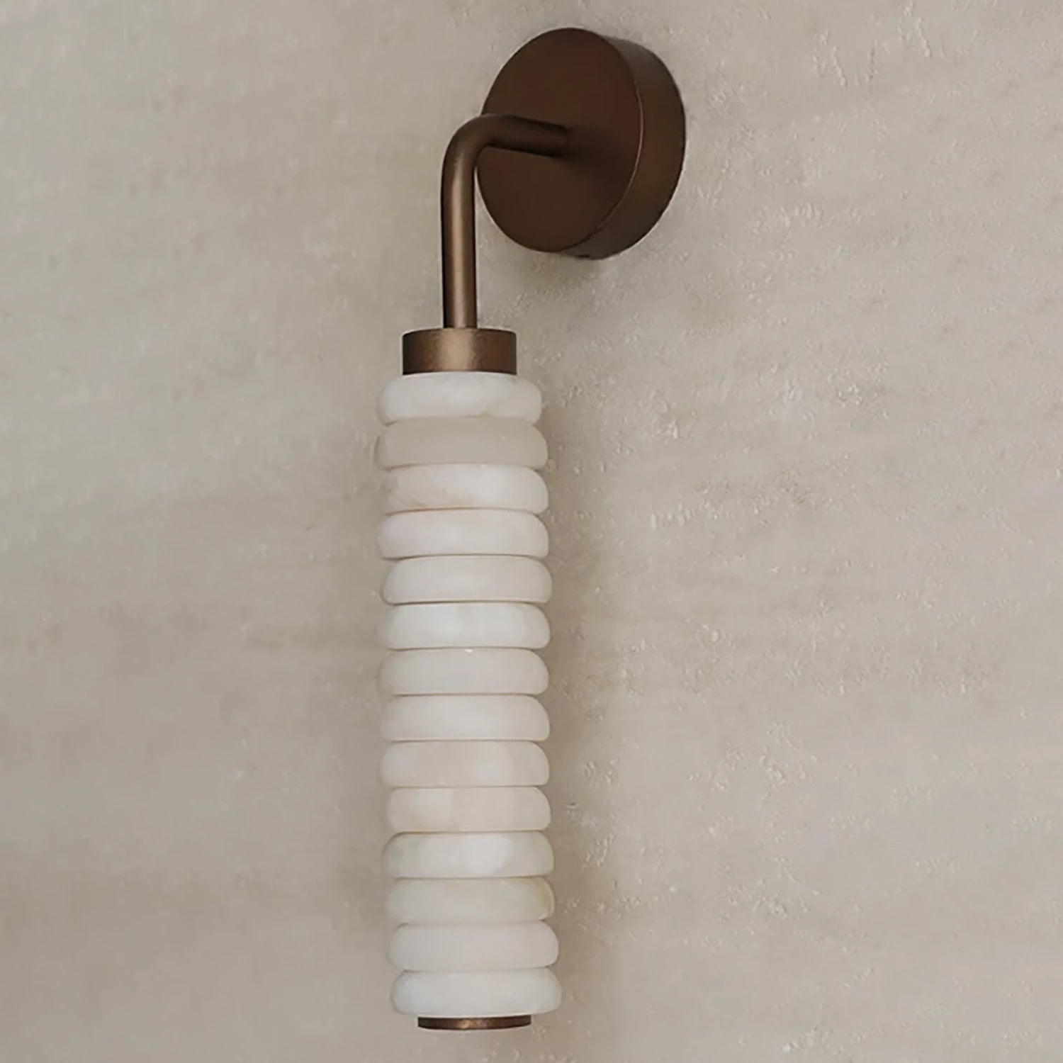 Spiral Alabaster Wall Lamp - Art Deco Brass Profile | HoaiLamp Sleek Single Pillar Off-State Profile