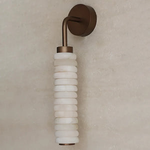 Spiral Alabaster Wall Lamp - Art Deco Brass Profile | HoaiLamp Sleek Single Pillar Off-State Profile