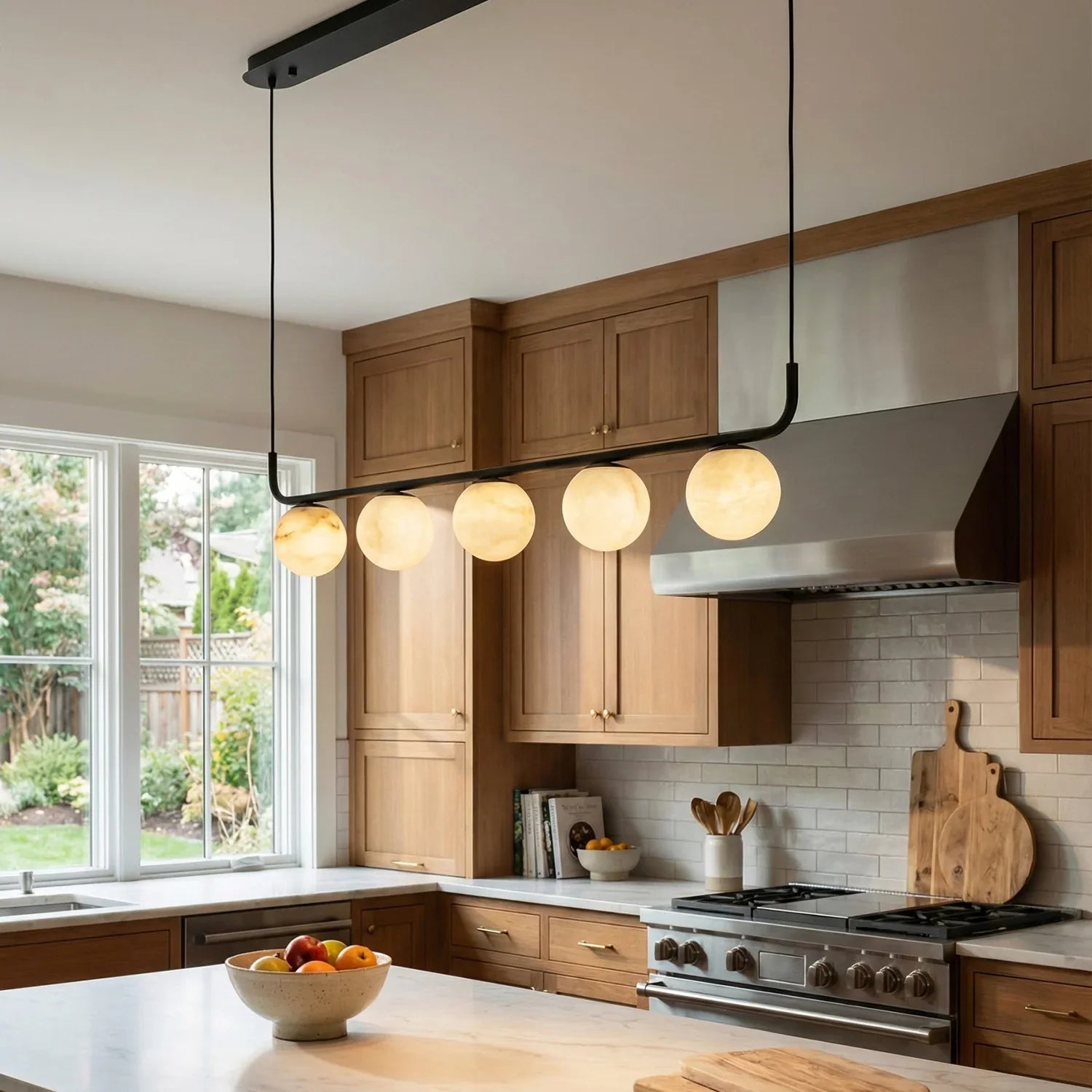 Long Strip Alabaster Spherical Chandelier