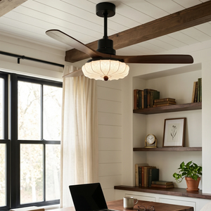 Lotus Bloom Wooden Ceiling Fan Light - Attic Reading Corner with Dark Wood Ceiling Beams | HoaiLamp