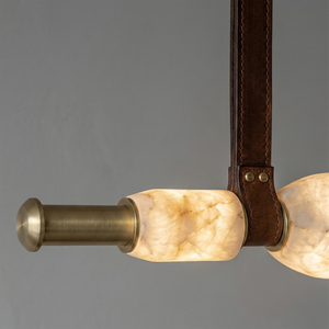 Lumina Alabaster Linear Chandelier - Fine Craftsmanship & Leather Strap Detail | HoaiLamp