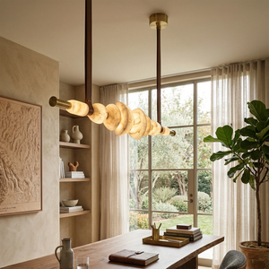 Lumina Alabaster Linear Chandelier - Serene Workspace with Garden View | HoaiLamp