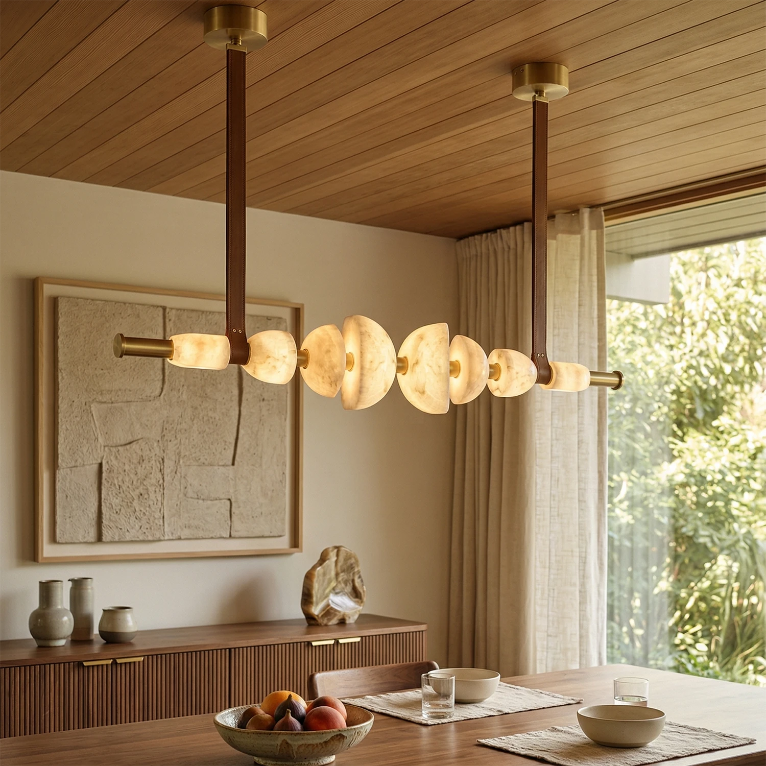 Lumina Alabaster Linear Chandelier - Warm Wood & Earthy Tones Harmony | HoaiLamp