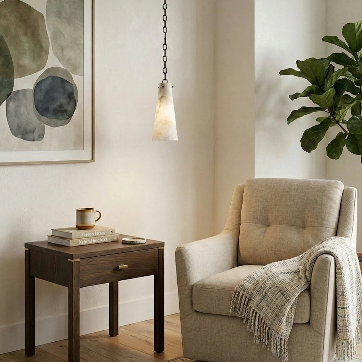 Luminous Conical Alabaster Chandelier - Bright Sitting Room Seating Nook | HoaiLamp