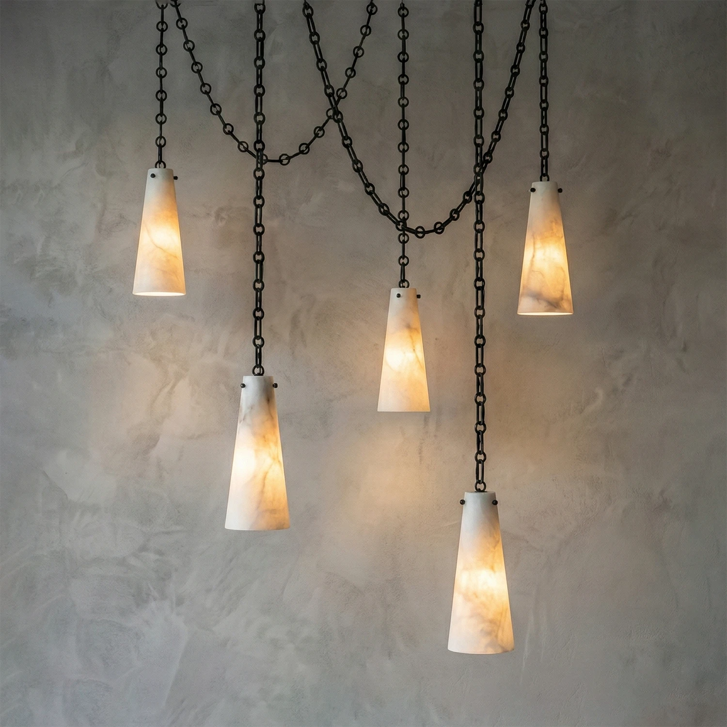Luminous Conical Alabaster Chandelier - Brilliant 5-Light Black Cord Reflections | HoaiLamp