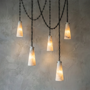 Luminous Conical Alabaster Chandelier - Brilliant 5-Light Black Cord Reflections | HoaiLamp
