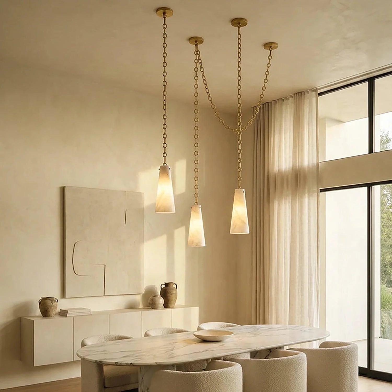 Luminous Conical Alabaster Chandelier - Contemporary Marble Dining Room Decor | HoaiLamp