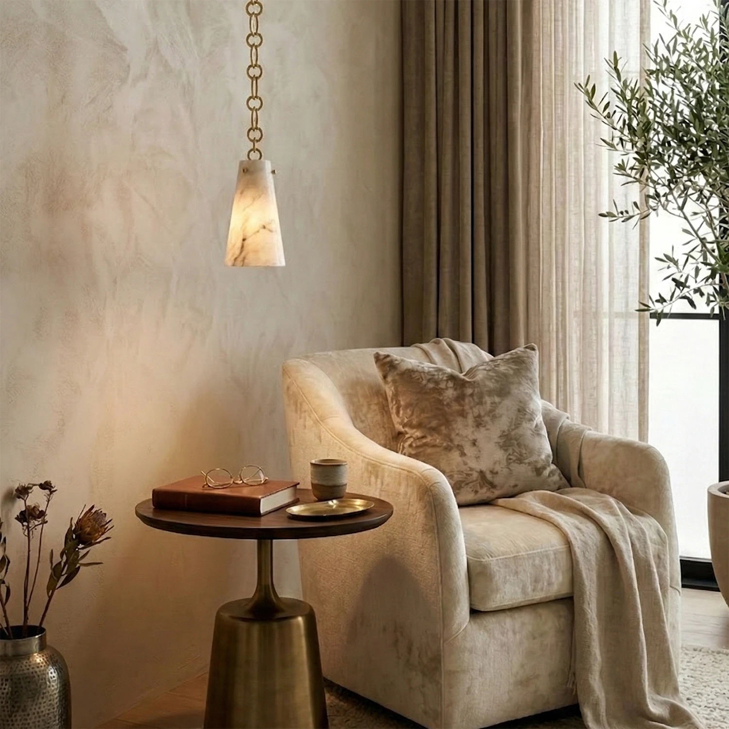 Luminous Conical Alabaster Chandelier - Cozy Reading Armchair Accent Light | HoaiLamp