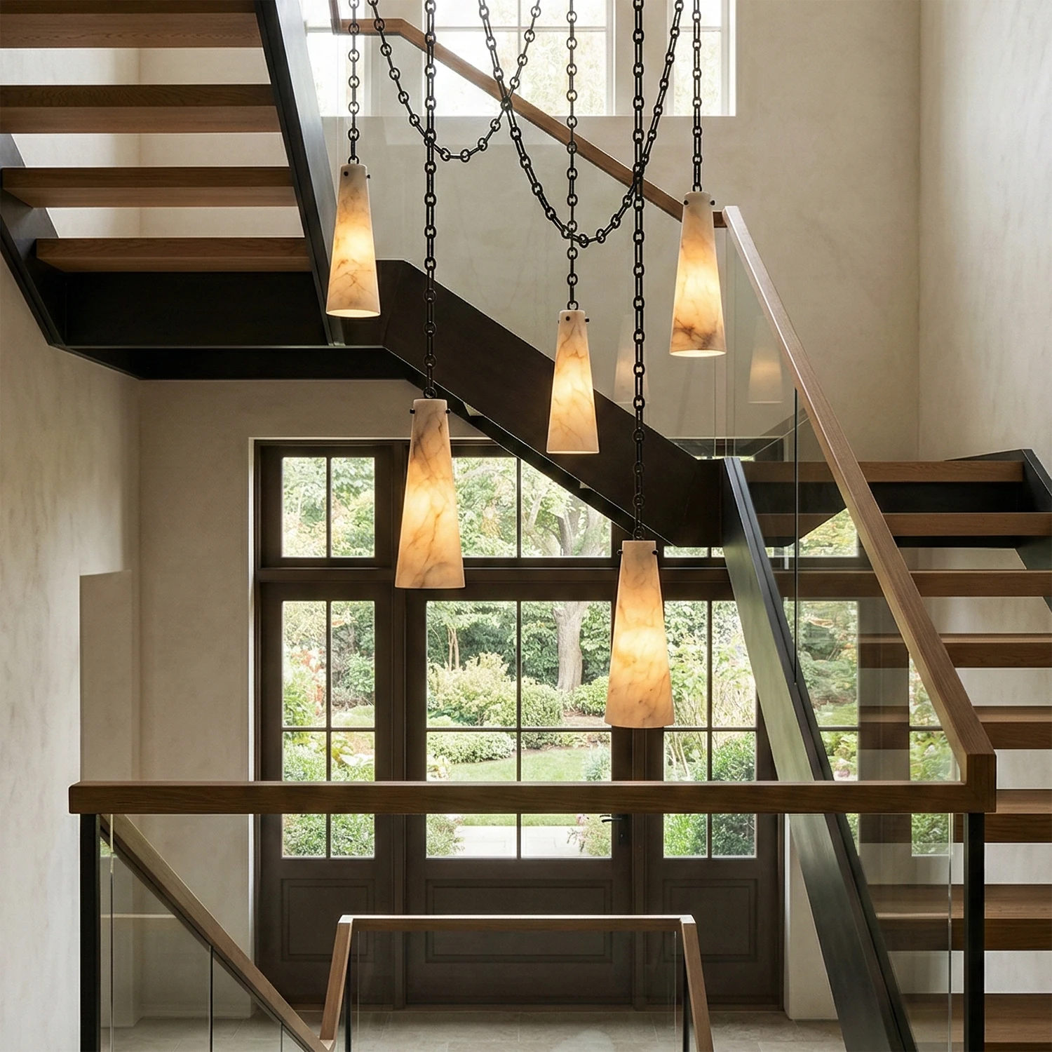 Luminous Conical Alabaster Chandelier - Grand Staircase Hallway Cascade | HoaiLamp