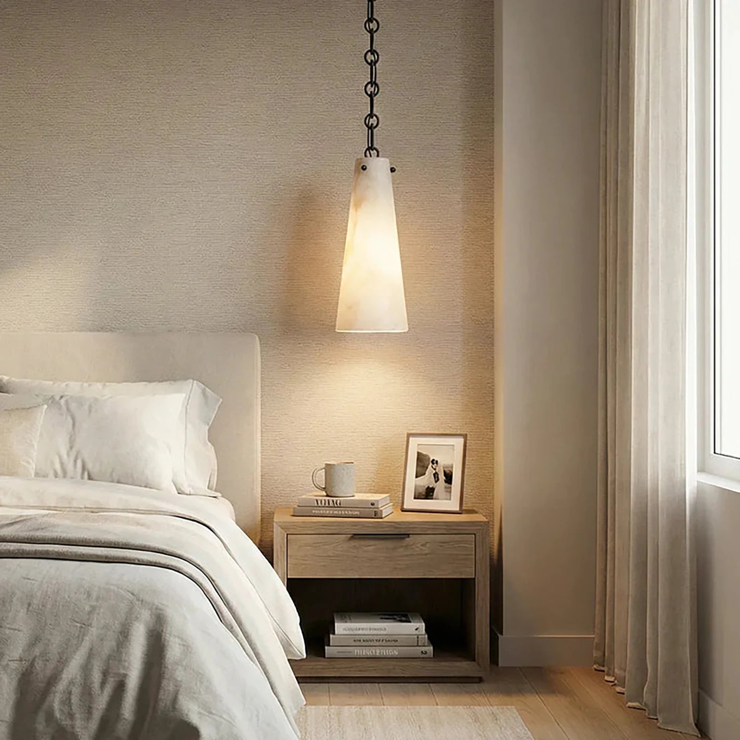Luminous Conical Alabaster Chandelier - Contemporary Master Suite Bedside Sconce | HoaiLamp