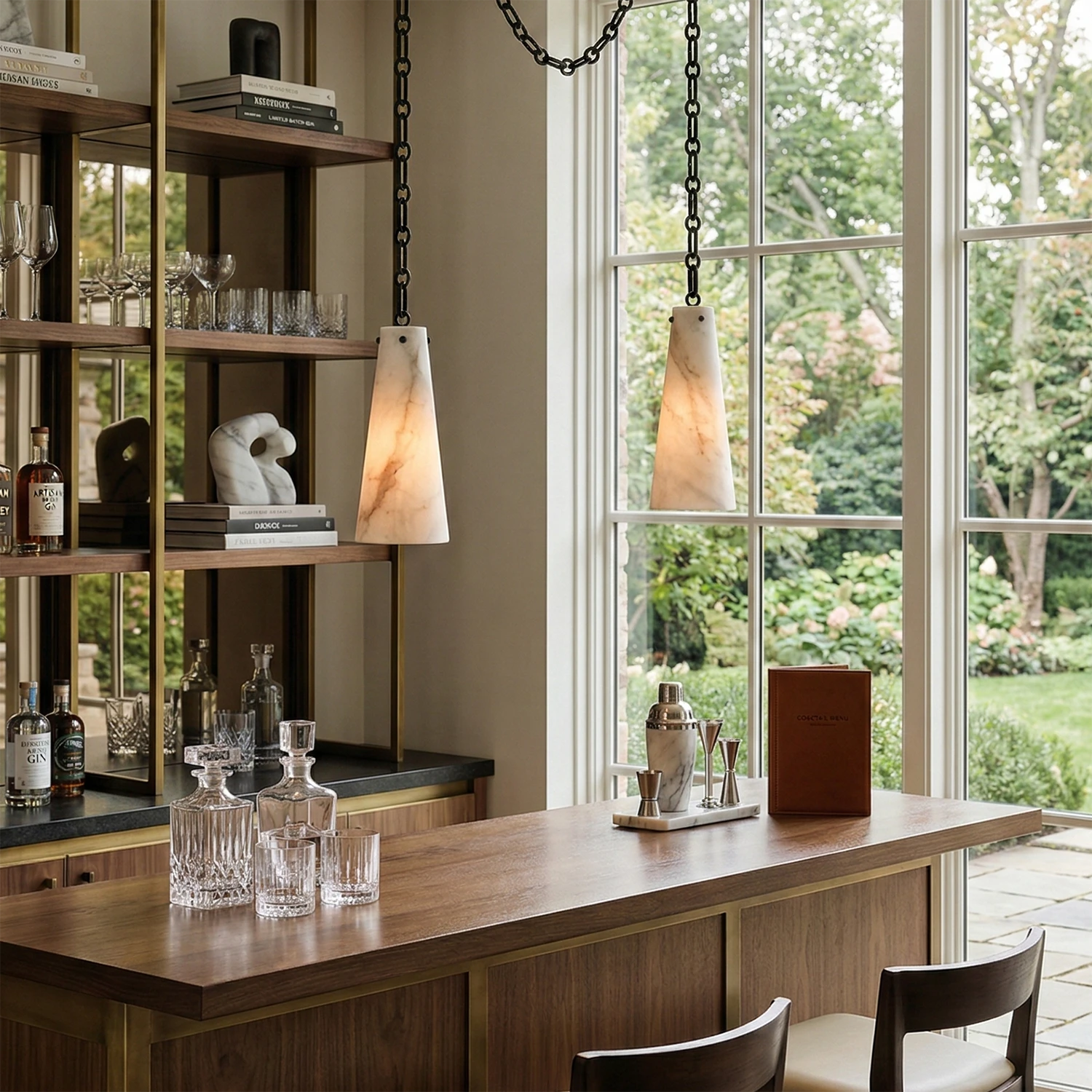 Luminous Conical Alabaster Chandelier - Modern Kitchen Island Linear Pendants | HoaiLamp